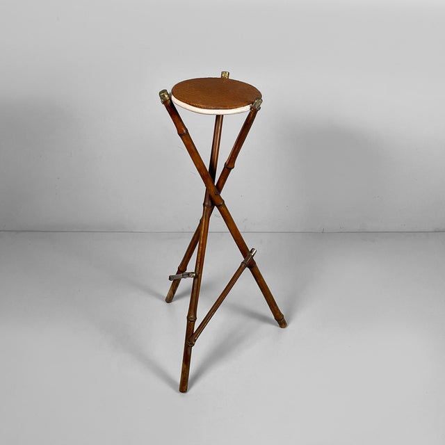Italian Art Nouveau Style Pedestal in Brown Leather and Bamboo, 1930s For Sale - Image 18 of 18