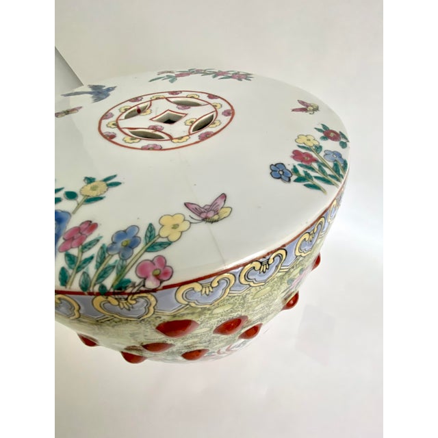 Pair of Famille Rose Porcelain Garden Stools Circa 1900 For Sale - Image 10 of 11