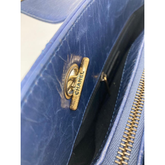 Early 21st Century Chanel Blue Glazed Calfskin Quilted Tote Bag For Sale - Image 5 of 12