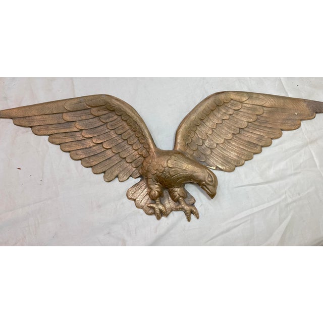 American Very Heavy Vintage Solid Bronze Wall Mount American Bald Eagle Bird Brass Statue For Sale - Image 3 of 7