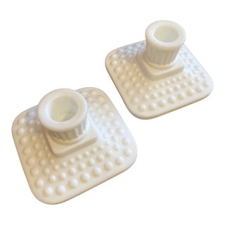 Vintage MCM Imperial Glass Square Hobnail Candleholders-Pair For Sale