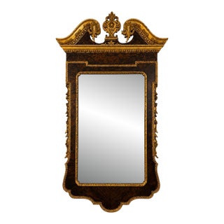 Italian Georgian Style Burl Wood & Gilt Wall Mirror With Rococo Crest For Sale