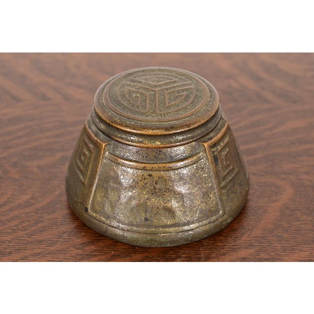 Art Deco Tiffany Studios New York Greek Key Bronze Inkwell For Sale - Image 3 of 15