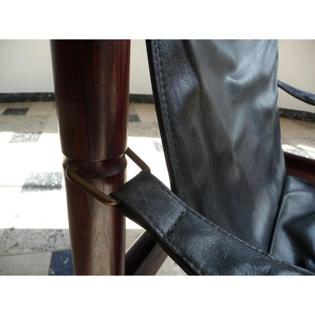 Black Danish Leather High Back Safari Armchair by Erik Wørts for Niels Eilersen, 1960s For Sale - Image 8 of 17