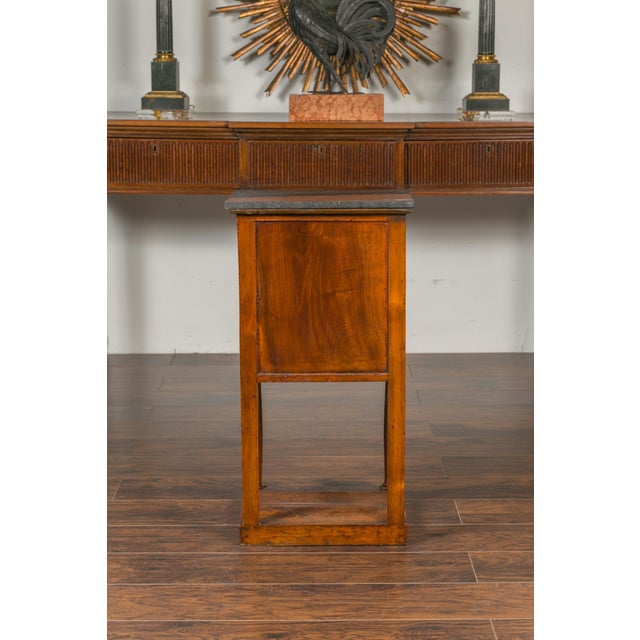French 1870s Napoleon III Walnut Bedside Table with Stone Top and Tambour Door For Sale - Image 4 of 12