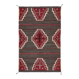 Modern Navajo-Style Hand-Woven Wool Rug With Geometric Terraced Medallions For Sale