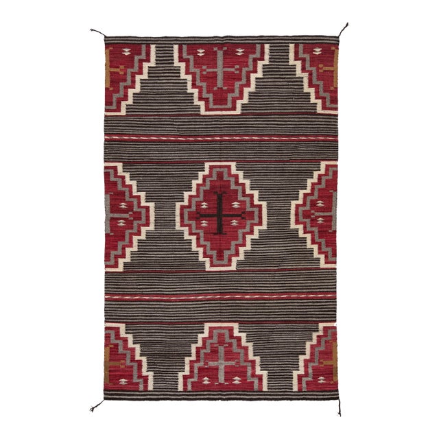 Modern Navajo-Style Hand-Woven Wool Rug With Geometric Terraced Medallions For Sale