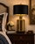 Chinoiserie Large Vintage Antiqued Brass Chinoiserie Table Lamp With Black & Gold Drum Shade For Sale - Image 3 of 3