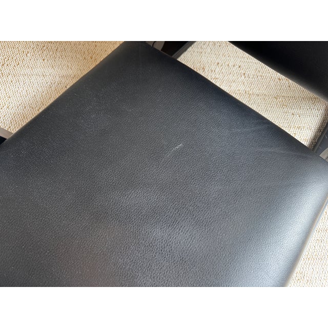 1940s French Black Leather + Wood Lounge Chair With Ottoman Attributed to Francis Jourdain For Sale - Image 5 of 6