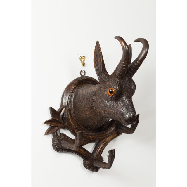 Pair of Black Forest 1880s Carved Wooden Chamois Coat or Hat Racks with Foliage For Sale - Image 4 of 12