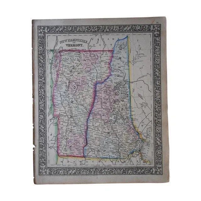 Antique Map of New Hampshire & Vermont For Sale