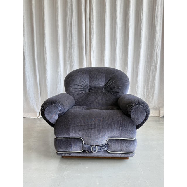 Stunning, one-of-a-kind Italian space age chrome caged velvet armchair attributed to Adriano Piazessi, 1960s. An...