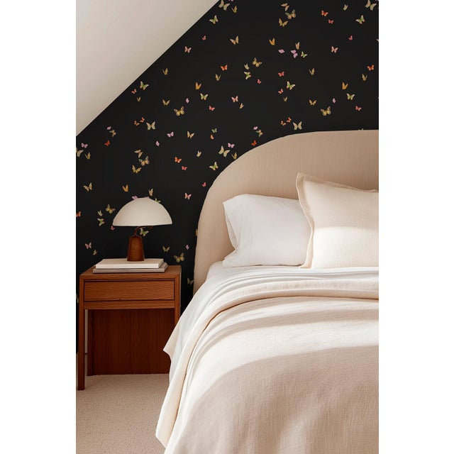 Not Yet Made - Made To Order Butterfly Grove Grasscloth Wallpaper by House Party | Midnight Black | 8 Yards For Sale - Image 5 of 8