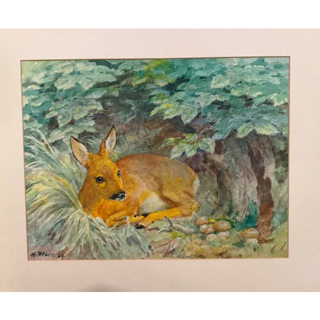 Heinrich Pforr, Resting Deer, 1964, Watercolor For Sale - Image 9 of 11