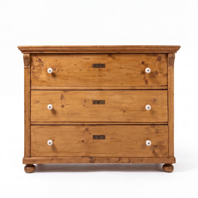 Late 19th Century 19th-C. Rustic English Country Style Pine Chest / Commode W / Porcelain Knobs For Sale - Image 5 of 8