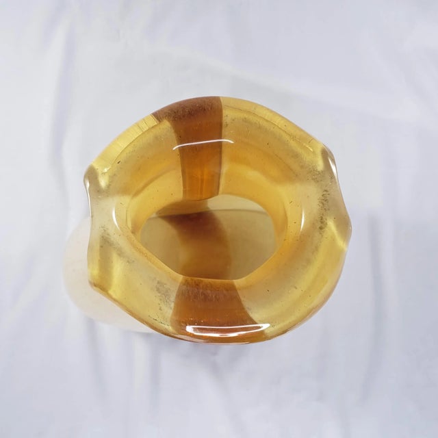 Hand Blown Art Glass Vase Rolled Lip Rim Cream Amber Orange It is about 7.5" tall. This is a beautiful vase that is a...