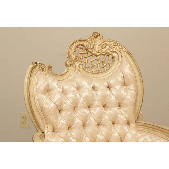 Textile French Louis XV Style Vintage Pair Cream Painted Tufted Fire Side Chairs For Sale - Image 7 of 13