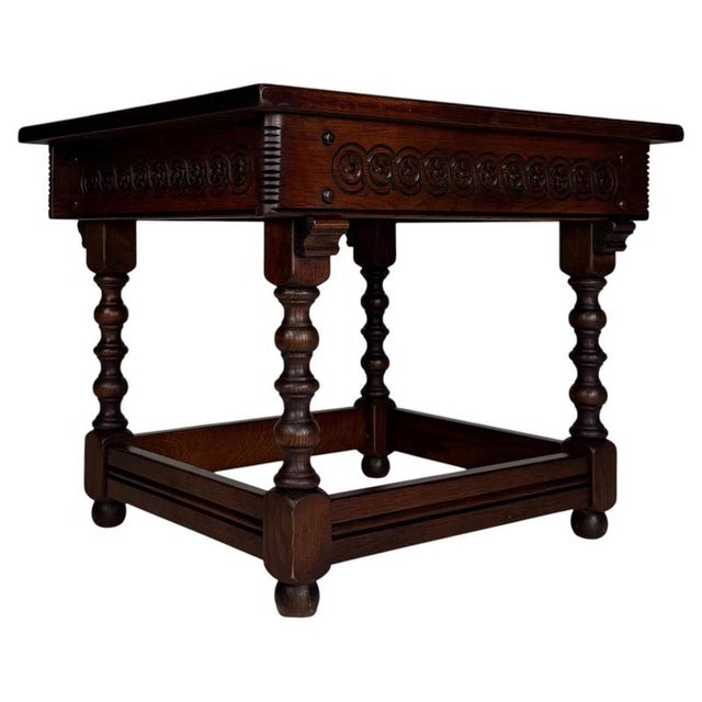 Small Early 20th Century Antique English Oak Side Table For Sale - Image 6 of 11