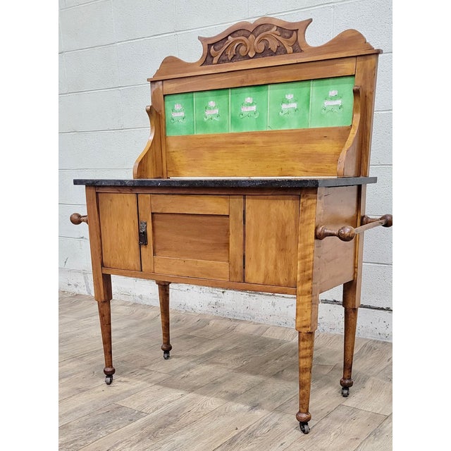 Brown Antique Edwardian Marble Top Washstand Dry Sink For Sale - Image 8 of 11