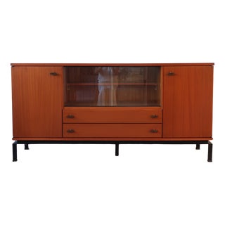 Teak Sideboard with Glazed Centre by Marcel Gascoin for Alveole, France, 1960s For Sale