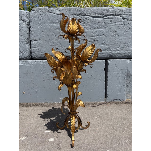 1960s Italian Table Lamps, Floral Design, Gold, Gilt - a Pair For Sale - Image 15 of 15