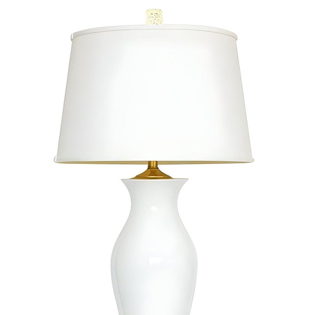 Mid-Century Modern Mid-Century White Porcelain & Gold Leaf Table Lamp With Shade For Sale - Image 3 of 5