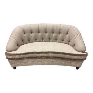 Custom Tufted Linen Chesterfield Loveseat Sofa With Crewel Work