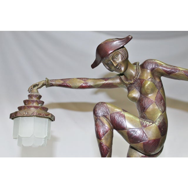1990s Art Deco Style Bronze Harlequin Lamp For Sale - Image 15 of 18