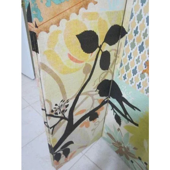 1980s 1960s Tropical Paradise Multi Color Birds and Leaves 3 Panel Room Divider Set of 2 For Sale - Image 5 of 12