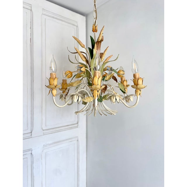 French Floral and Wheat Tole 6-Light Chandelier from Sofidis FlorArt, Late 20th Century For Sale - Image 18 of 18