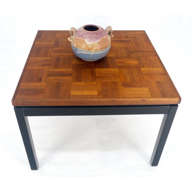 Parquetry Teak Top 28x28" Square Top Black Lacquer Top Side End Table MINT For Sale - Image 9 of 13
