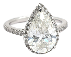 14k White Gold Engagement Ring With Pear-Shaped Diamond & Pave Band - Size 7.75