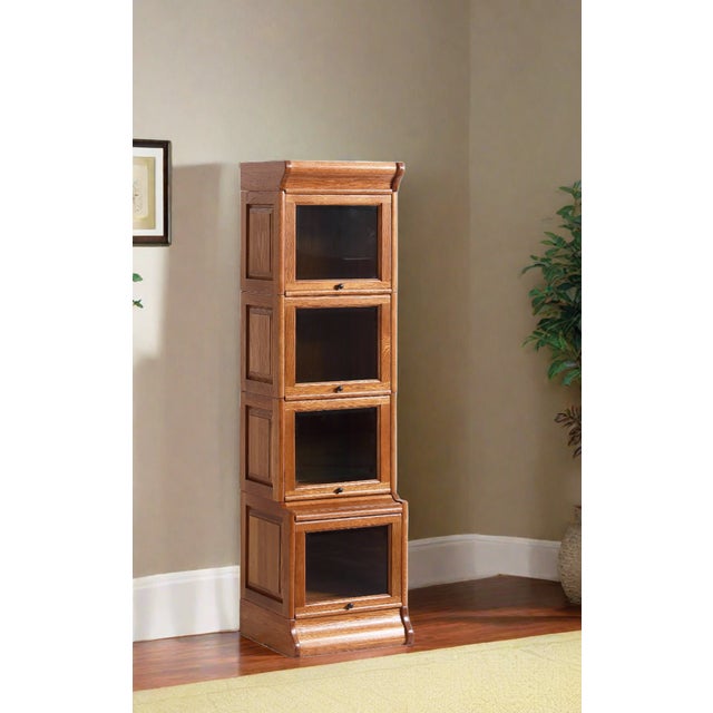 Mission Narrow Barrister Bookcase - Beveled Glass - Walnut Stain For Sale - Image 17 of 17