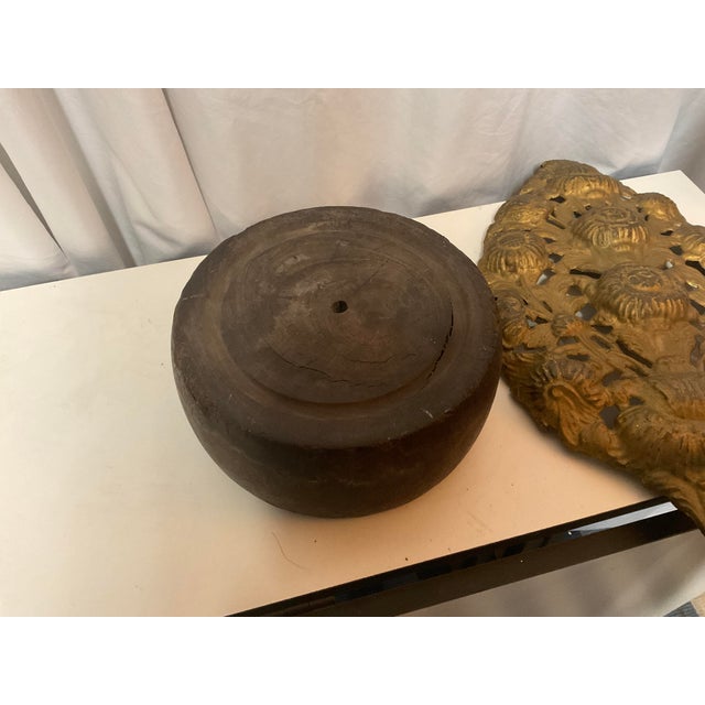Wood French Sconce Cast Brass Decorative Piece on a Circular Base For Sale - Image 7 of 8