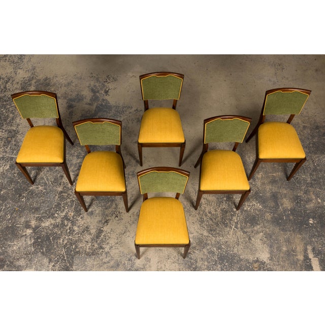 Art Deco Set of 6 French Art Deco Maple Dining Chairs in Yellow and Moss Green, 1930s For Sale - Image 3 of 18