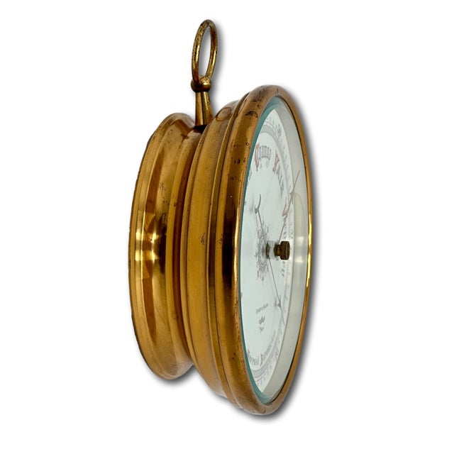 Fine Quality Large Antique Wall Mount Brass, Beveled Glass & Porcelain Dial Barometer by Short & Mason in London For Sale - Image 12 of 18
