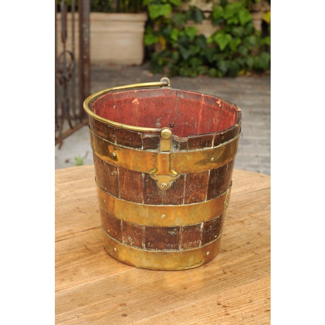 English Oak Bucket with Brass Handle and Horizontal Braces, circa 1880 For Sale - Image 9 of 11