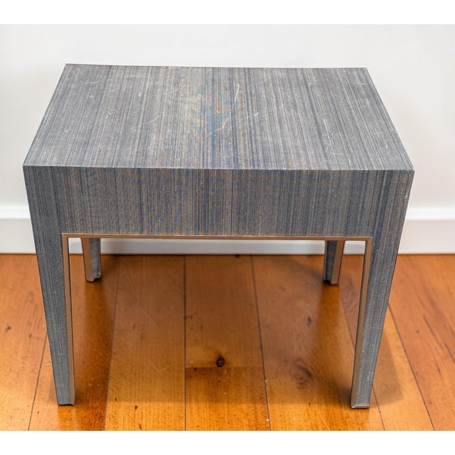 Villa & House Madeline Grasscloth Nightstand in Colonial Blue Shimmer For Sale In New York - Image 6 of 11