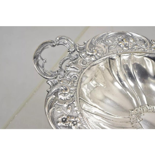 Vintage English Victorian Floral Repousse Ornate Twin Handle Footed Dish Bowl For Sale - Image 4 of 12