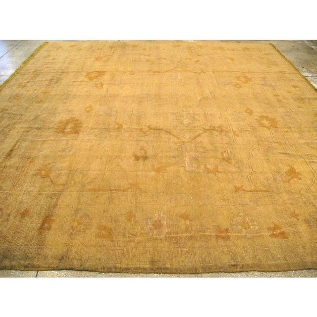 Textile Galerie Shabab Collection Gold Early 20th Century Handmade Turkish Oushak Large Square Room Size Carpet For Sale - Image 7 of 10
