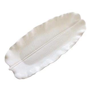 Large Ceramic Banana Leaf Serving Platter Lotus White by Metlox For Sale