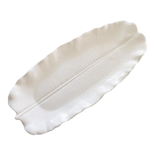 Large Ceramic Banana Leaf Serving Platter Lotus White by Metlox For Sale