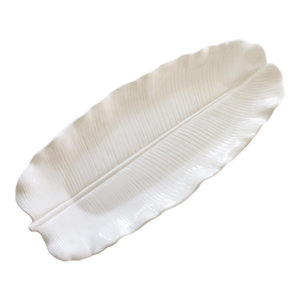 Large Ceramic Banana Leaf Serving Platter Lotus White by Metlox