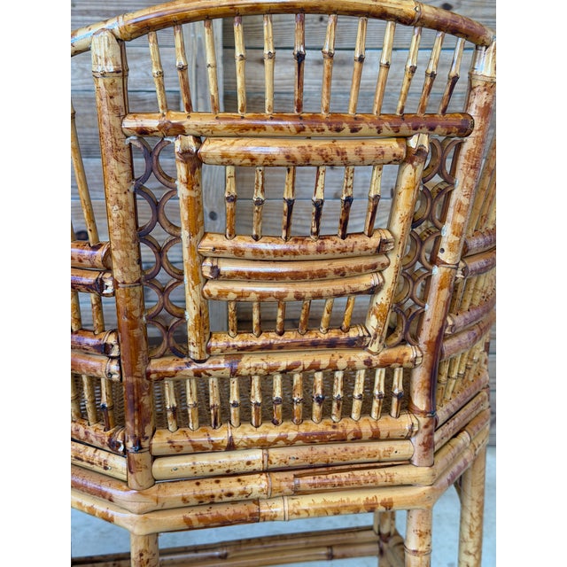A Pair-Restored Thomasville Brighton Pavilion Scorched Bamboo Armchairs For Sale In Naples, FL - Image 6 of 12