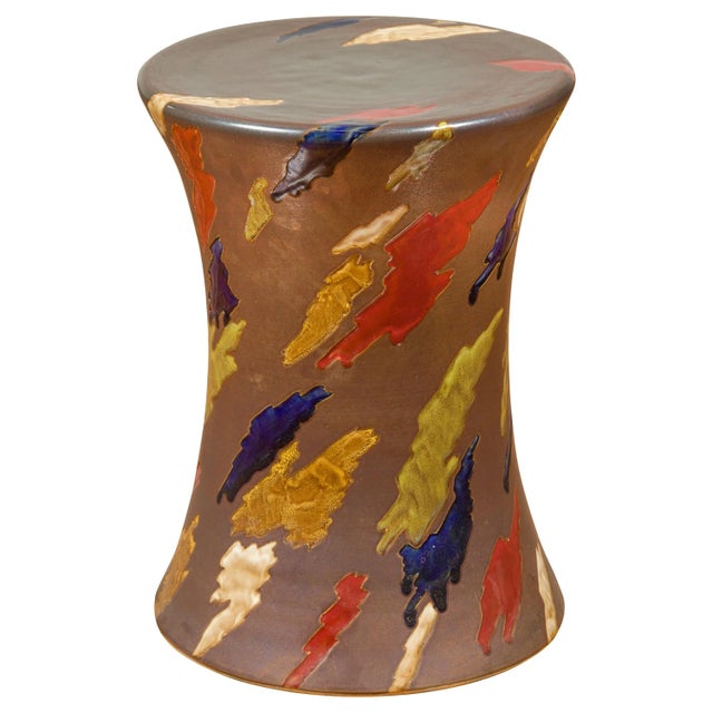 Contemporary Chinese Artisan Glazed & Hand Painted Curving Garden Seat For Sale - Image 10 of 10