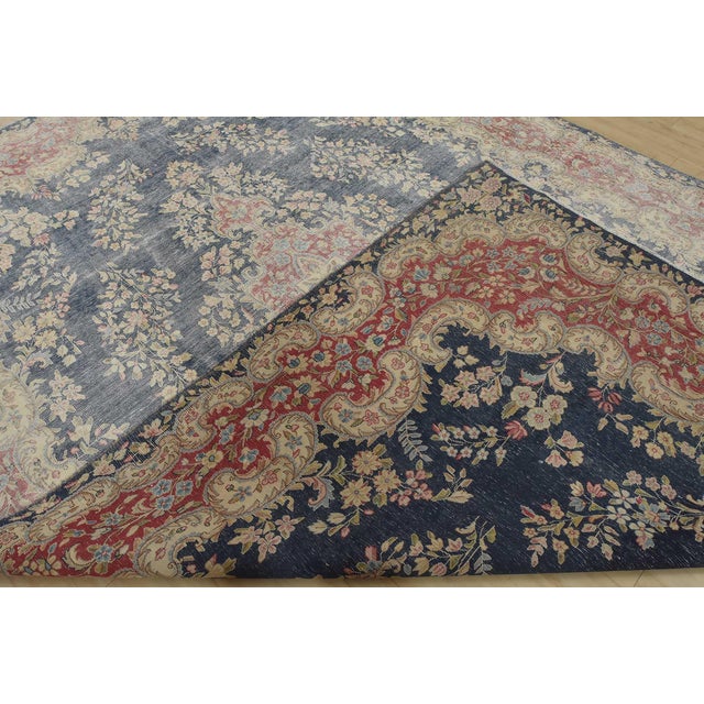 Kerman Rug 9’7” X 13’10” Blue Wool Vintage Distressed Hand-Knotted Carpet For Sale - Image 14 of 15