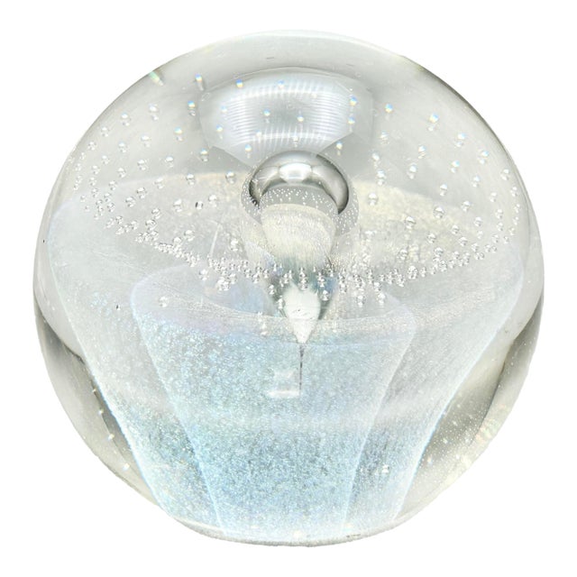 Vintage Iridescent Controlled Bubble Art Glass Paperweight For Sale