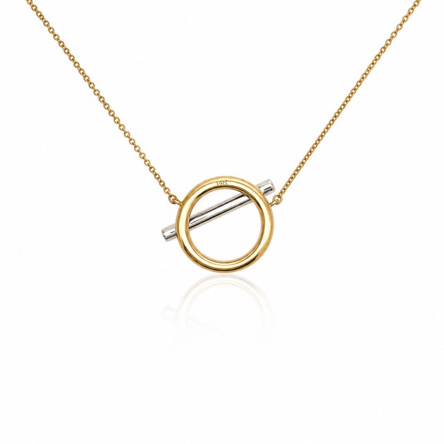 Natural 0.50 carat total weight round brilliant diamond pave open circle and bar toggle pendant necklace in 14K yellow...