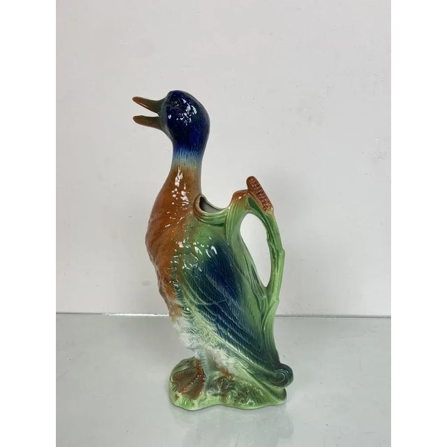 French majolica duck water pitcher by St. Clément. Rich colourisation and glaze and in a very nice condition. St. Clément...