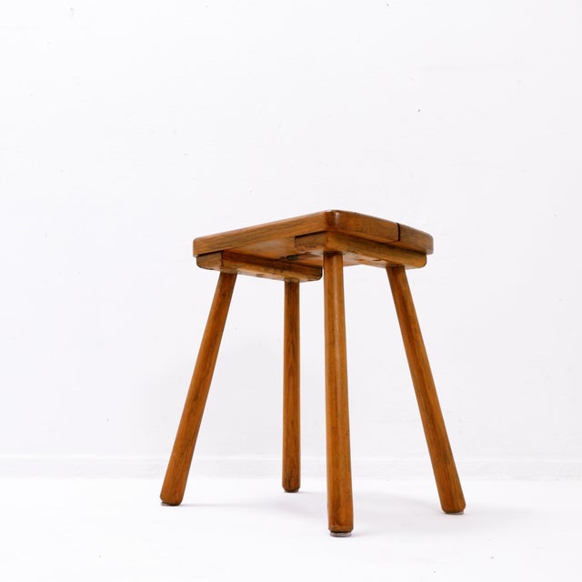 Rustic Pine Stool with Four Legs, 1960s For Sale - Image 4 of 12